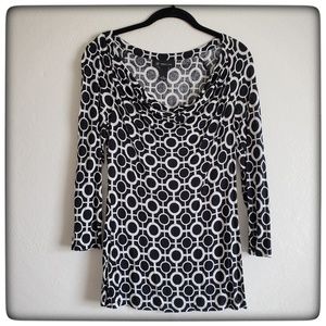 INC Black / White Geometric Patterned Top, Medium